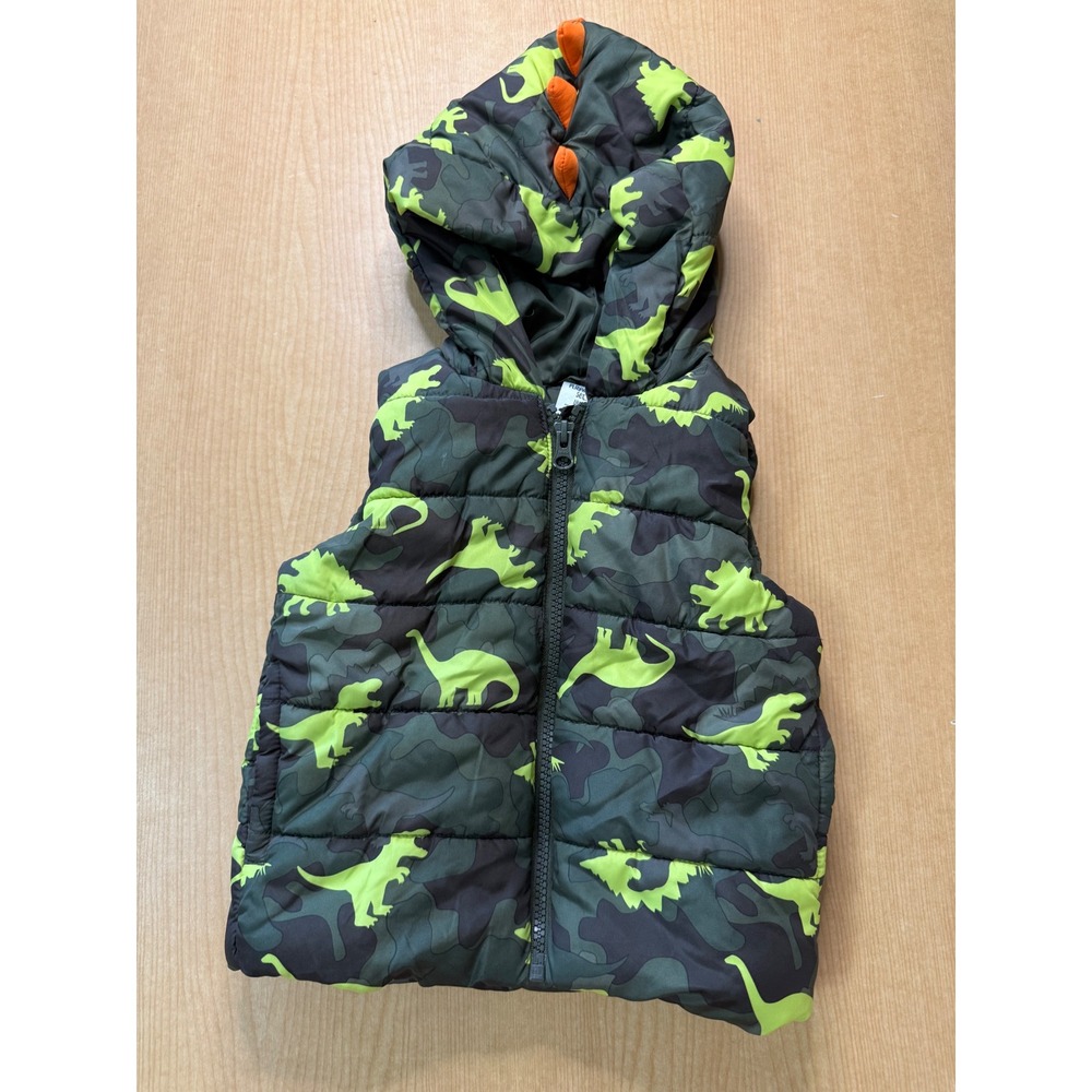 My Favorite Playwear Set Boys 18M Dinosaur Camo Puffer Vest Hooded Orange Spikes